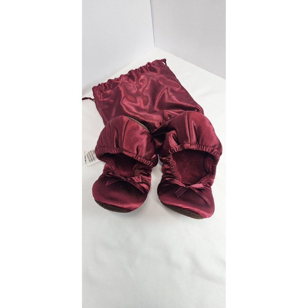 Red Satin Ballet‎ Slippers Travel Foldable Shoes w/ Bag Womens M 7-8